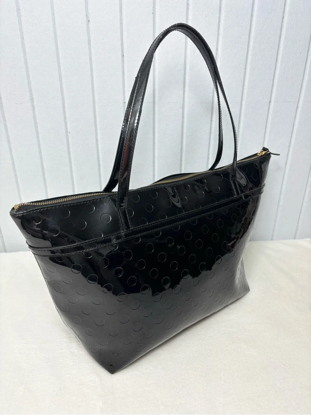 Kate Spade Patent Leather Black Polka Dot Large Tote‎